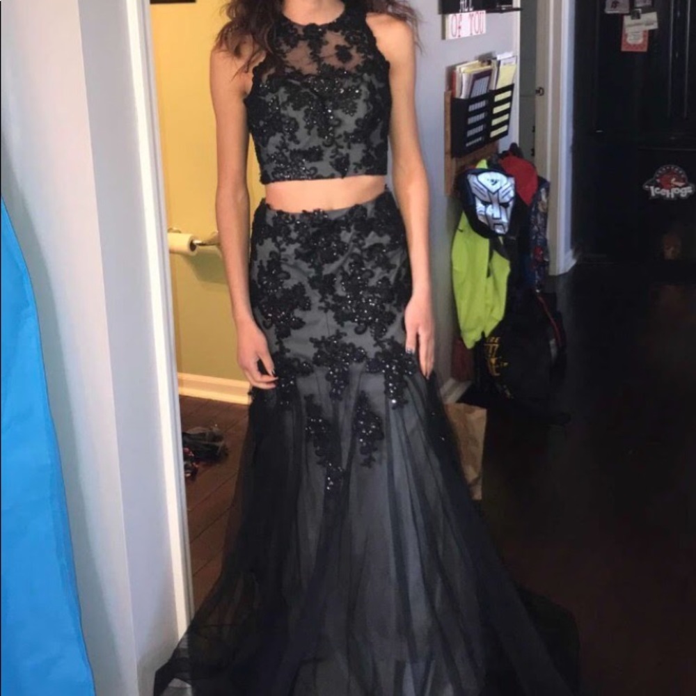 2 piece black prom dress